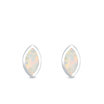 Marquise Stud Earrings Lab Created White Opal 925 Sterling Silver (7mm)